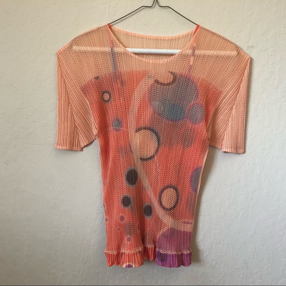 Issey Miyake pleats please orange layered shirt